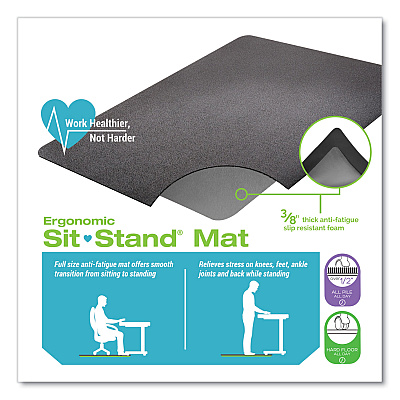deflecto Ergonomic Sit Stand Mat, 53 x 45, Black, 25/Pallet (DEFCM24242BSS25)
