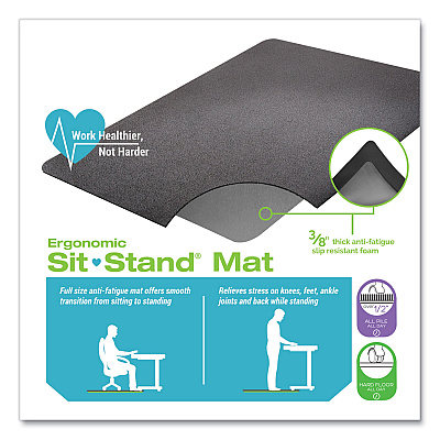 deflecto Ergonomic Sit Stand Mats, 60 x 46, Black, 25/Pallet (DEFCM24442FBSS2)