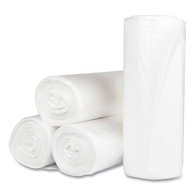 Inteplast Group High-Density Commercial Can Liners, 60 gal, 17 mic, 38" x 60", Clear, Interleaved Roll, 25 Bags/Roll, 8 Rolls/Carton (IBSS386017N)