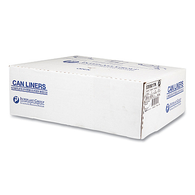 Inteplast Group High-Density Commercial Can Liners, 60 gal, 17 mic, 38" x 60", Clear, Interleaved Roll, 25 Bags/Roll, 8 Rolls/Carton (IBSS386017N)