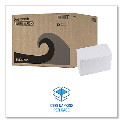 Boardwalk 1/8-Fold Dinner Napkins, 2-Ply, 15 x 17, White, 300/Pack, 10 Packs/Carton (BWK8321W)