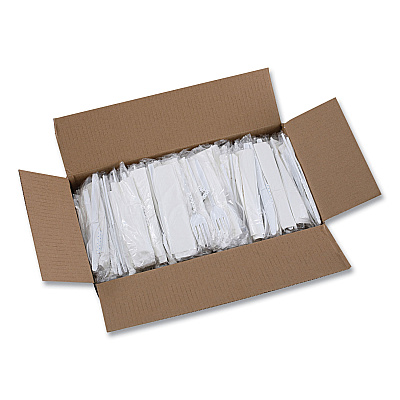 Boardwalk Six-Piece Cutlery Kit, Condiment/Fork/Knife/Napkin/Teaspoon, White, 250/Carton (BWKFKTNSMWPSWH)