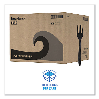 Boardwalk Heavyweight Wrapped Polypropylene Cutlery, Fork, Black, 1,000/Carton (BWKFORKHWPPBIW)