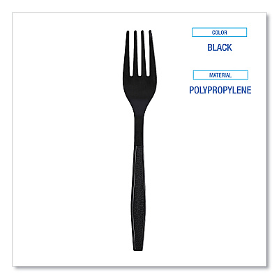 Boardwalk Heavyweight Wrapped Polypropylene Cutlery, Fork, Black, 1,000/Carton (BWKFORKHWPPBIW)
