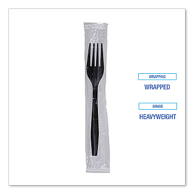 Boardwalk Heavyweight Wrapped Polypropylene Cutlery, Fork, Black, 1,000/Carton (BWKFORKHWPPBIW)
