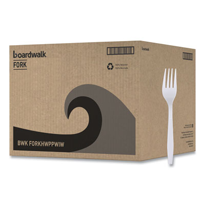 Boardwalk Heavyweight Wrapped Polypropylene Cutlery, Fork, White, 1,000/Carton (BWKFORKHWPPWIW)