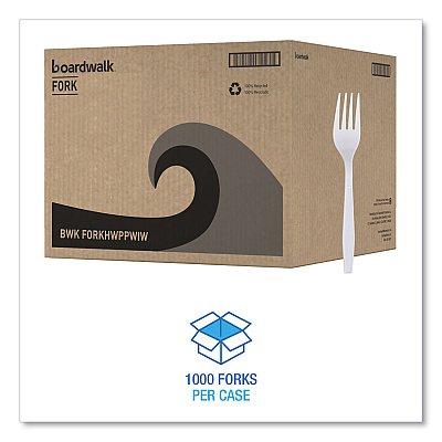 Boardwalk Heavyweight Wrapped Polypropylene Cutlery, Fork, White, 1,000/Carton (BWKFORKHWPPWIW)