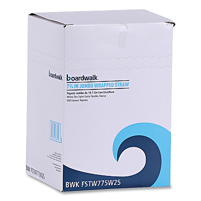 Boardwalk Flexible Wrapped Straws, 7.75", Plastic, White, 500/Pack, 20 Packs/Carton (BWKFSTW775W25)