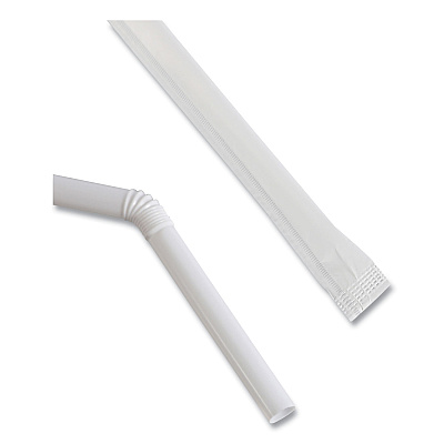 Boardwalk Flexible Wrapped Straws, 7.75", Plastic, White, 500/Pack, 20 Packs/Carton (BWKFSTW775W25)