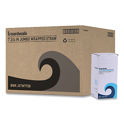 Boardwalk Wrapped Jumbo Straws, 7.75", Polypropylene, Black, 250/Pack, 50 Packs/Carton (BWKJSTW775B)