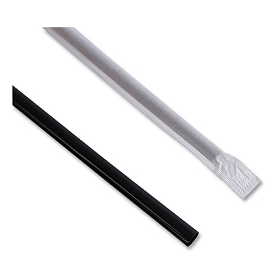 Boardwalk Wrapped Jumbo Straws, 7.75", Polypropylene, Black, 250/Pack, 50 Packs/Carton (BWKJSTW775B)