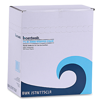 Boardwalk Wrapped Jumbo Straws, 7.75", Polypropylene, Clear, 12,000/Carton (BWKJSTW775CLR)