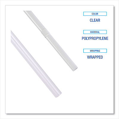 Boardwalk Wrapped Jumbo Straws, 7.75", Polypropylene, Clear, 12,000/Carton (BWKJSTW775CLR)