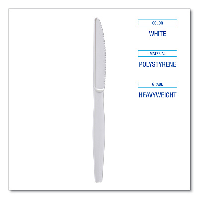 Boardwalk Heavyweight Polystyrene Cutlery, Knife, White, 1000/Carton (BWKKNIFEHW)