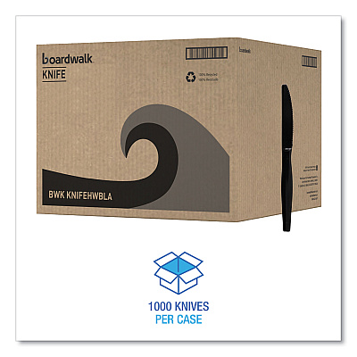 Boardwalk Heavyweight Polystyrene Cutlery, Knife, Black, 1000/Carton (BWKKNIFEHWBLA)