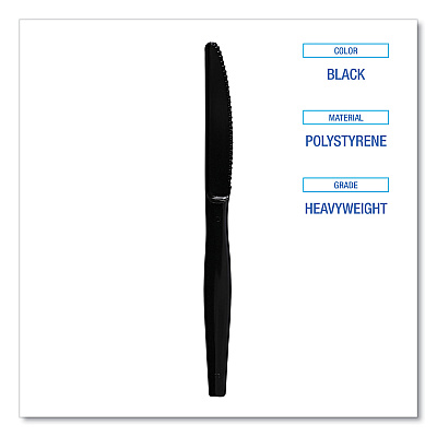 Boardwalk Heavyweight Polystyrene Cutlery, Knife, Black, 1000/Carton (BWKKNIFEHWBLA)