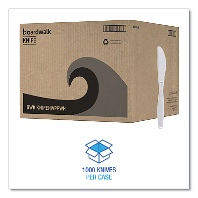 Boardwalk Heavyweight Polypropylene Cutlery, Knife, White, 1000/Carton (BWKKNIFEHWPPWH)