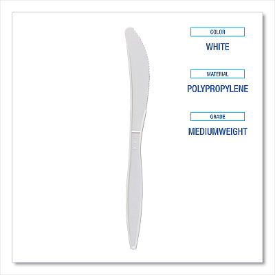 Boardwalk Mediumweight Polypropylene Cutlery, Knife, White, 1000/Carton (BWKKNIFEMWPP)