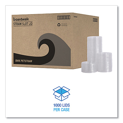 Boardwalk PET Cold Cup Lids, Fits 14 oz to 24 oz Plastic Cups, Clear, 100/Sleeve, 10 Sleeves/Carton (BWKPETSTRAW)