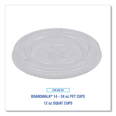 Boardwalk PET Cold Cup Lids, Fits 14 oz to 24 oz Plastic Cups, Clear, 100/Sleeve, 10 Sleeves/Carton (BWKPETSTRAW)
