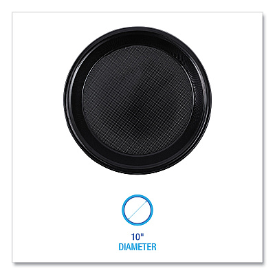 Boardwalk Hi-Impact Plastic Dinnerware, Plate, 10" dia, Black, 125/Sleeve, 4 Sleeves/Carton (BWKPLHIPS10BL)