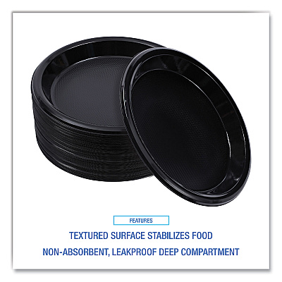 Boardwalk Hi-Impact Plastic Dinnerware, Plate, 10" dia, Black, 125/Sleeve, 4 Sleeves/Carton (BWKPLHIPS10BL)