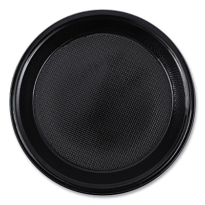Boardwalk Hi-Impact Plastic Dinnerware, Plate, 10" dia, Black, 125/Sleeve, 4 Sleeves/Carton (BWKPLHIPS10BL)
