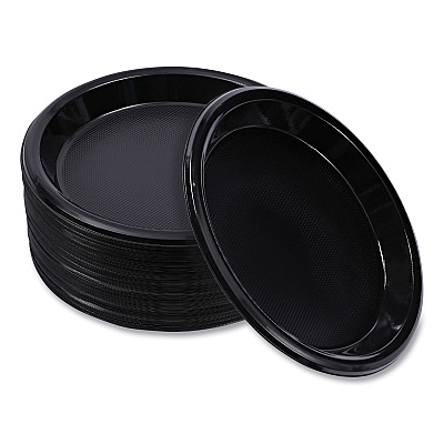 Boardwalk Hi-Impact Plastic Dinnerware, Plate, 10" dia, Black, 125/Sleeve, 4 Sleeves/Carton (BWKPLHIPS10BL)