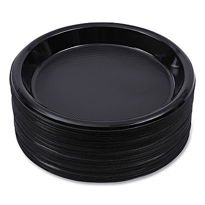 Boardwalk Hi-Impact Plastic Dinnerware, Plate, 10" dia, Black, 125/Sleeve, 4 Sleeves/Carton (BWKPLHIPS10BL)