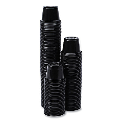 Boardwalk Souffle/Portion Cups, 1 oz, Polypropylene, Black, 20 Cups/Sleeve, 125 Sleeves/Carton (BWKPRTN1BL)