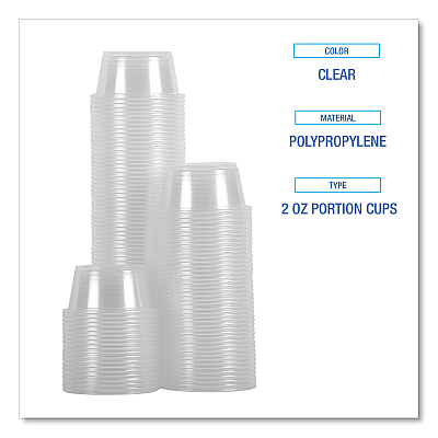 Boardwalk Souffle/Portion Cups, 2 oz, Polypropylene, Clear, 20 Cups/Sleeve, 125 Sleeves/Carton (BWKPRTN2TS)