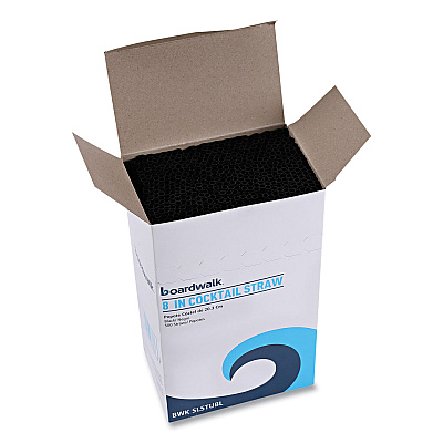 Boardwalk Cocktail Straws, 8", Polypropylene, Black, 5,000/Carton (BWKSLSTUBL)