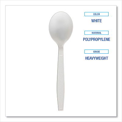 Boardwalk Heavyweight Polypropylene Cutlery, Soup Spoon, White, 1000/Carton (BWKSOUPHWPPWH)