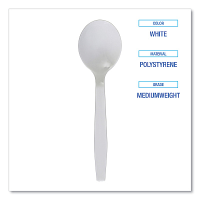 Boardwalk Mediumweight Polystyrene Cutlery, Soup Spoon, White, 1,000/Carton