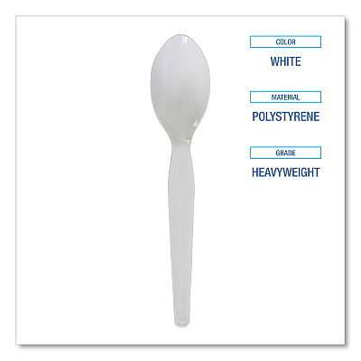 Boardwalk Heavyweight Polystyrene Cutlery, Teaspoon, White, 1000/Carton (BWKSPOONHW)
