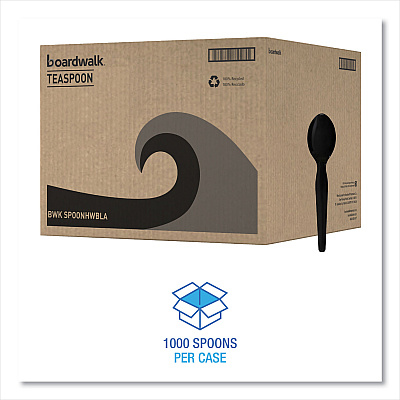 Boardwalk Heavyweight Polystyrene Cutlery, Teaspoon, Black, 1000/Carton (BWKSPOONHWBLA)