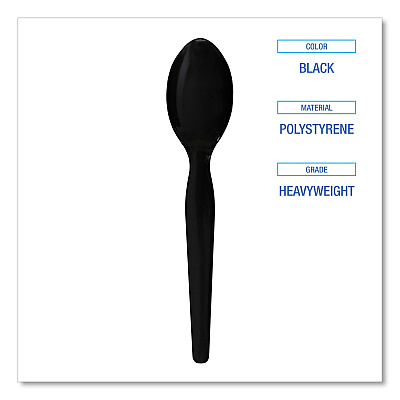Boardwalk Heavyweight Polystyrene Cutlery, Teaspoon, Black, 1000/Carton (BWKSPOONHWBLA)