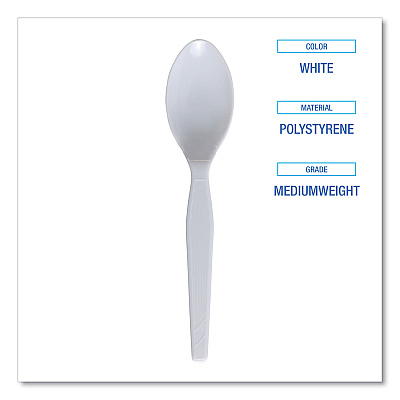 Boardwalk Mediumweight Polystyrene Cutlery, Teaspoon, White, 10 Boxes of 100/Carton (BWKSPOONMWPSCT)