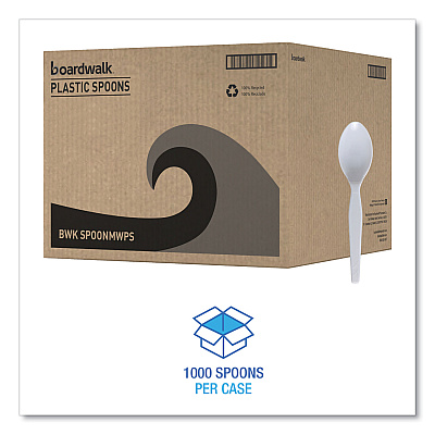 Boardwalk Mediumweight Polystyrene Cutlery, Teaspoon, White, 10 Boxes of 100/Carton (BWKSPOONMWPSCT)