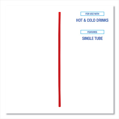 Boardwalk Single-Tube Stir-Straws,5.25", Polypropylene, Red, 1,000/Pack, 10 Packs/Carton (BWKSTRU525R10)