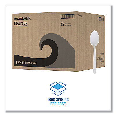 Boardwalk Heavyweight Polypropylene Cutlery, Teaspoon, White, 1000/Carton (BWKTEAHWPPWH)