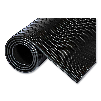 Crown Ribbed Vinyl Anti-Fatigue Mat, Rib Embossed Surface, 36 x 144, Black (CWNFL3612BK)