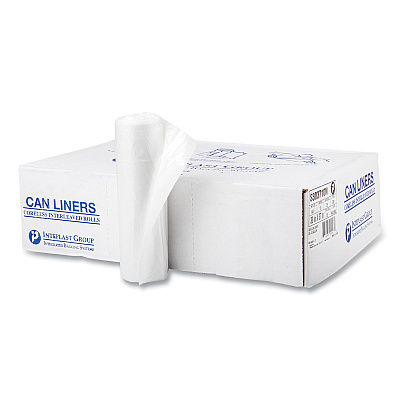 Inteplast Group High-Density Commercial Can Liners, 30 gal, 10 mic, 30" x 37", Clear, Interleaved Roll, 25 Bags/Roll, 20 Rolls/Carton (IBSS303710N)