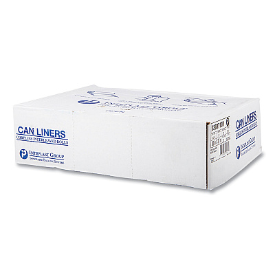 Inteplast Group High-Density Commercial Can Liners, 30 gal, 10 mic, 30" x 37", Clear, Interleaved Roll, 25 Bags/Roll, 20 Rolls/Carton (IBSS303710N)
