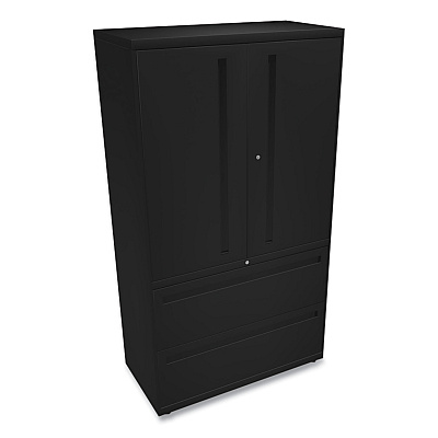 HON Brigade 700 Series Lateral File, Three-Shelf Enclosed Storage, 2 Legal/Letter-Size File Drawers, Black, 36" x 18" x 64.25" (HON785LSP)