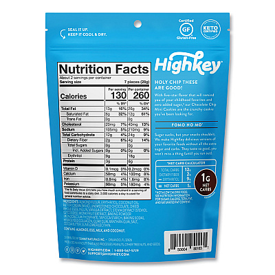HighKey Chocolate Chip Cookies, 2 oz, Bag, 6/Carton (GRR60000270)