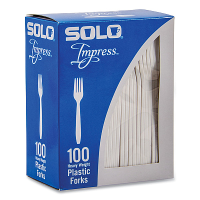 Solo Impress Heavyweight Full-Length Polystyrene Cutlery, Fork, White, 100/Box, 10 Boxes/Carton (SCCHSWFX0007)