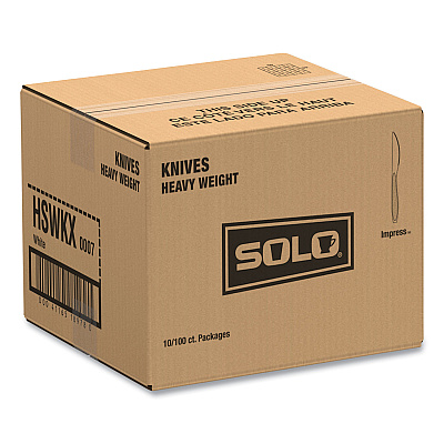 Solo Impress Heavyweight Full-Length Polystyrene Cutlery, Knife, White, 100/Box, 10 Boxes/Carton (SCCHSWKX0007)