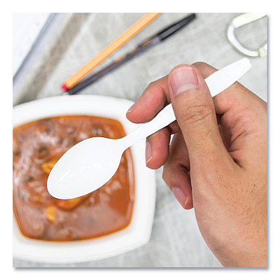 Solo Impress Heavyweight Full-Length Polystyrene Cutlery, Teaspoon, White, 100/Box, 10 Boxes/Carton (SCCHSWTX0007)