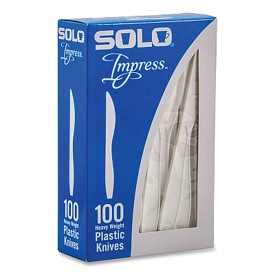Solo Impress Heavyweight Full-Length Polystyrene Cutlery, Knife, White, 100/Box, 10 Boxes/Carton (SCCHSWKX0007)